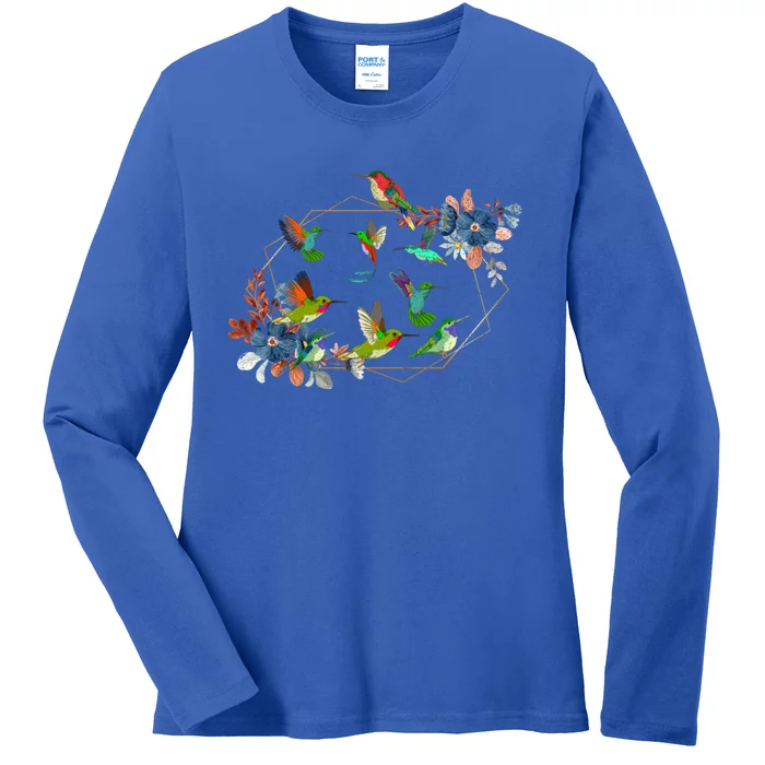 Floral Nature Hummingbird Lover Vintage Flowers Hummingbird Great Gift Ladies Long Sleeve Shirt