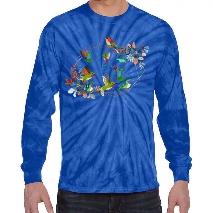 Floral Nature Hummingbird Lover Vintage Flowers Hummingbird Cool Gift Tie-Dye Long Sleeve Shirt