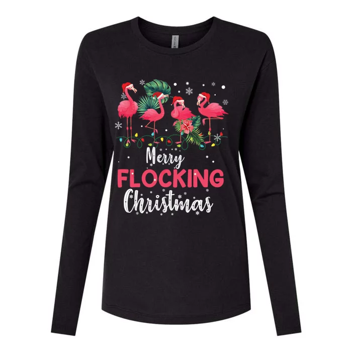 Flamingo Noel Hats Dancing On Snow Merry Flocking Christmas Gift Womens Cotton Relaxed Long Sleeve T-Shirt