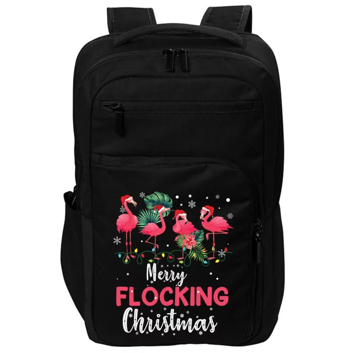 Flamingo Noel Hats Dancing On Snow Merry Flocking Christmas Gift Impact Tech Backpack