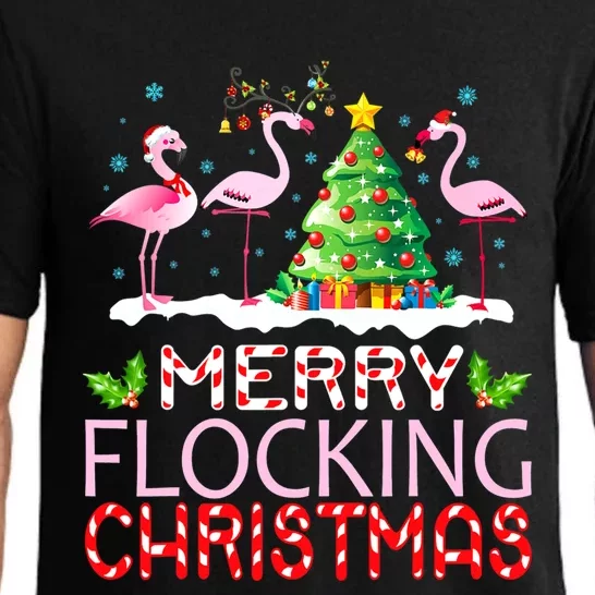 Flamingo Noel Hats Dancing On Snow Merry Flocking Christmas Meaningful Gift Pajama Set