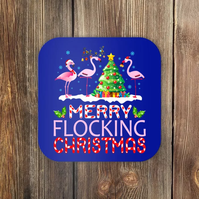 Flamingo Noel Hats Dancing On Snow Merry Flocking Christmas Meaningful Gift Coaster