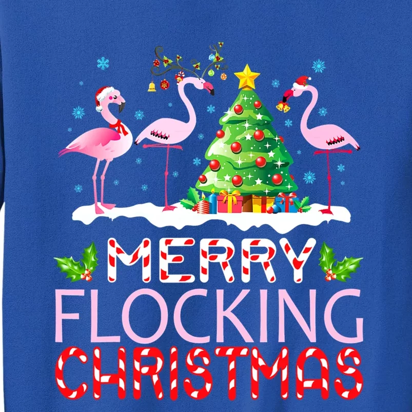 Flamingo Noel Hats Dancing On Snow Merry Flocking Christmas Meaningful Gift Tall Sweatshirt