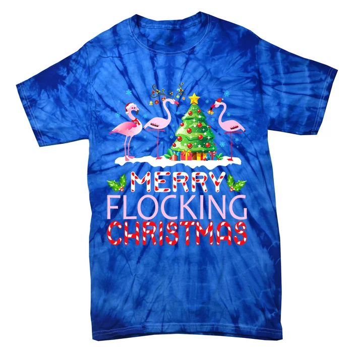 Flamingo Noel Hats Dancing On Snow Merry Flocking Christmas Meaningful Gift Tie-Dye T-Shirt