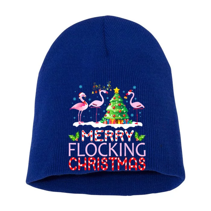 Flamingo Noel Hats Dancing On Snow Merry Flocking Christmas Meaningful Gift Short Acrylic Beanie