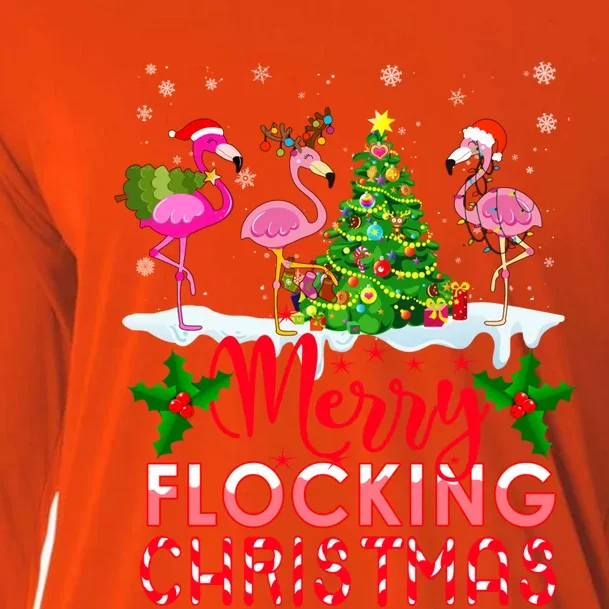 Flamingo Noel Hats Dancing On Snow Merry Flocking Christmas Gift Cooling Performance Long Sleeve Crew