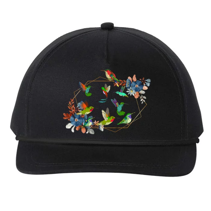 Floral Nature Hummingbird Lover Vintage Flowers Hummingbird Gift Snapback Five-Panel Rope Hat