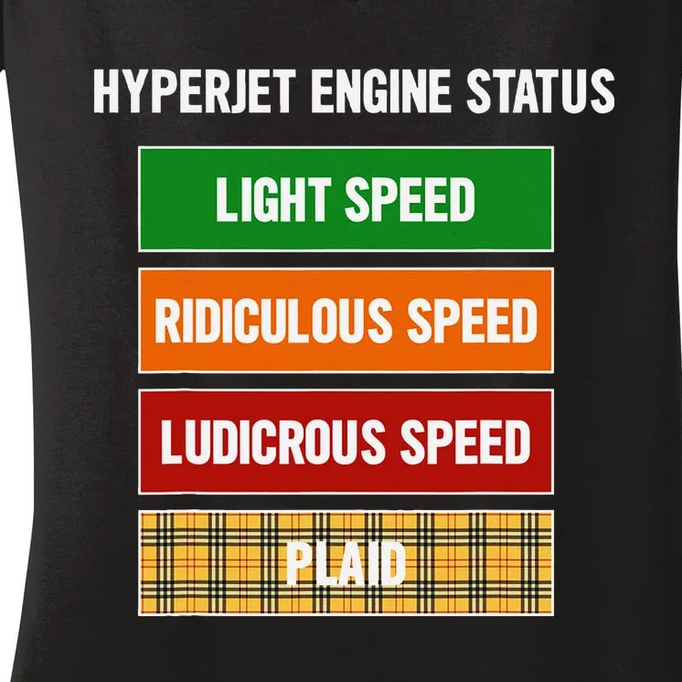 Funny Nerdy Hyperjet Engine Status Ludicrous Speed Plaid Women's V-Neck T-Shirt