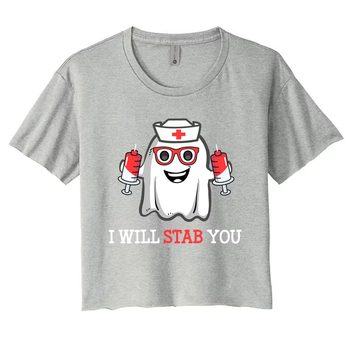 Funny Nurse Halloween I Will Stab You Costume Nurses Gift Women's Crop Top Tee