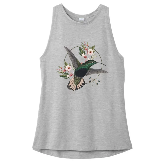 Floral Nature Hummingbird Ladies Tri-Blend Wicking Tank