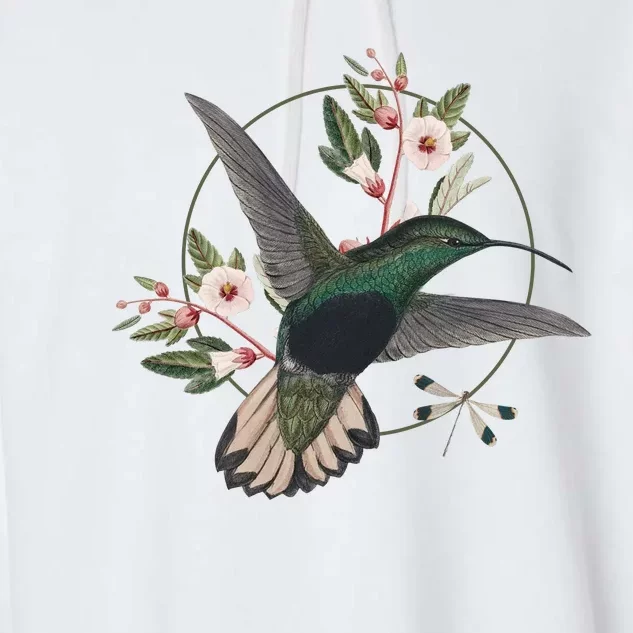 Floral Nature Hummingbird Garment-Dyed Fleece Hoodie