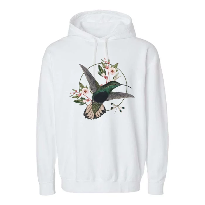 Floral Nature Hummingbird Garment-Dyed Fleece Hoodie