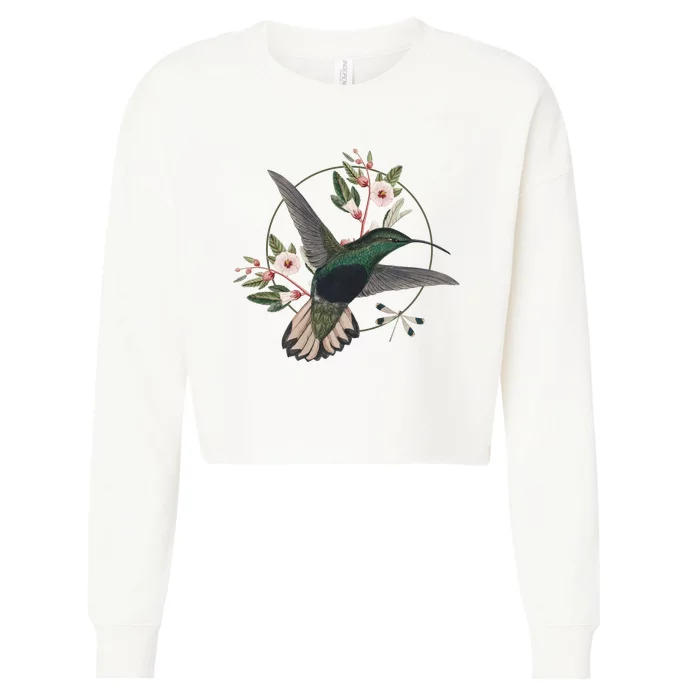 Floral Nature Hummingbird Cropped Pullover Crew