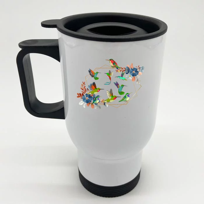 Floral Nature Hummingbird Lover Vintage Flowers Hummingbird Gift Front & Back Stainless Steel Travel Mug