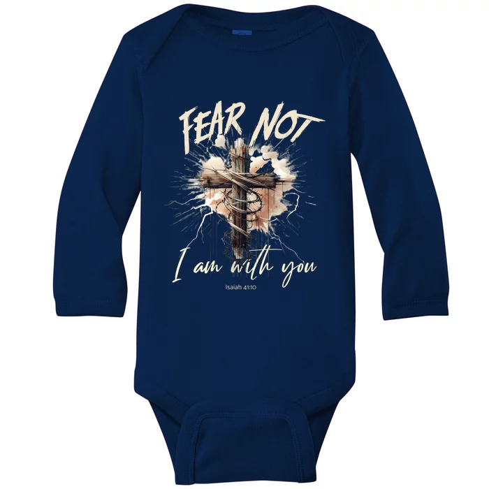 Fear Not I Am With You Christian Cross Of Jesus Punk Artwork Cute Gift Baby Long Sleeve Bodysuit