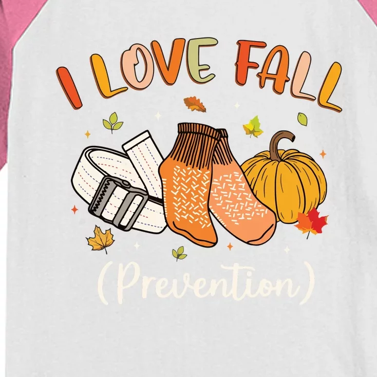 Funny Nurse I Love Fall Prevention Fall Physical Therapy Kids Colorblock Raglan Jersey