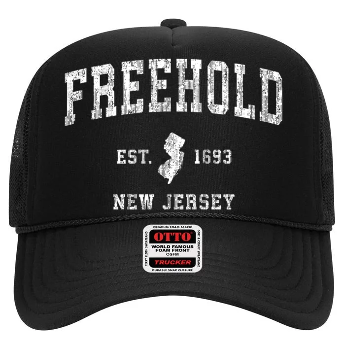 Freehold New Jersey Nj Vintage Athletic Sports High Crown Mesh Trucker Hat