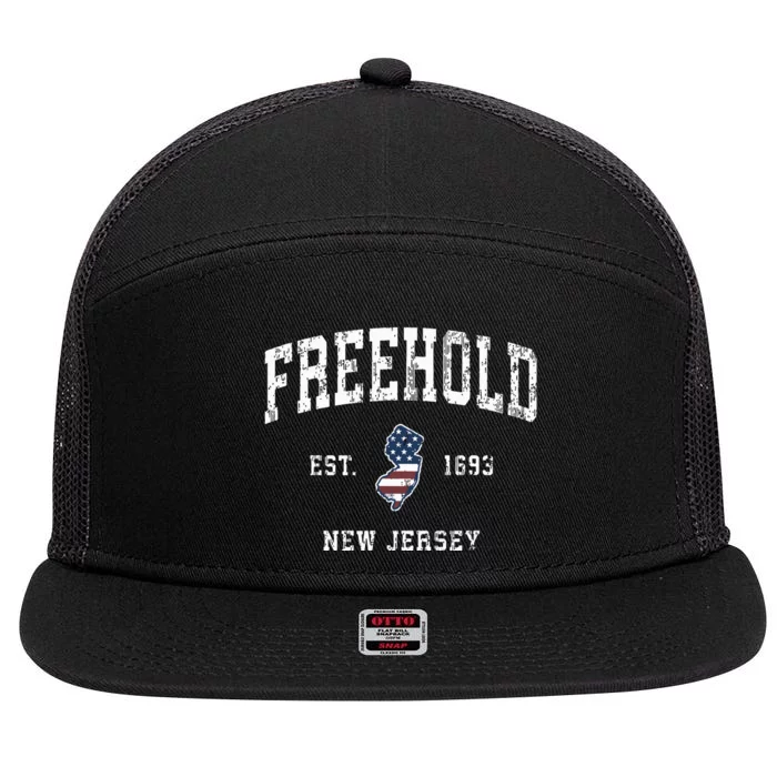 Freehold New Jersey Nj Vintage American Flag Sports Design 7 Panel Mesh Trucker Snapback Hat