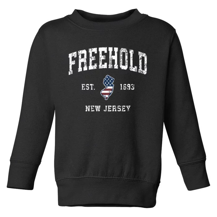 Freehold New Jersey Nj Vintage American Flag Sports Design Toddler Sweatshirt