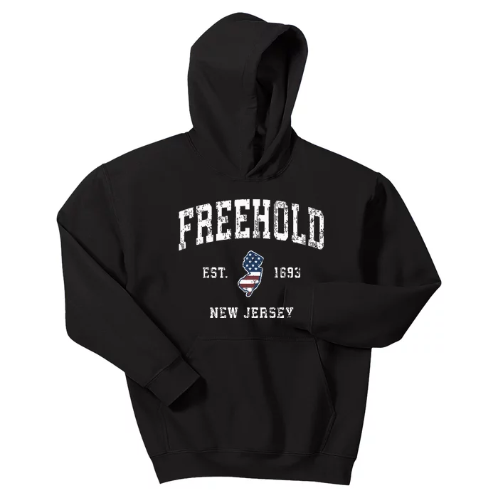 Freehold New Jersey Nj Vintage American Flag Sports Design Kids Hoodie