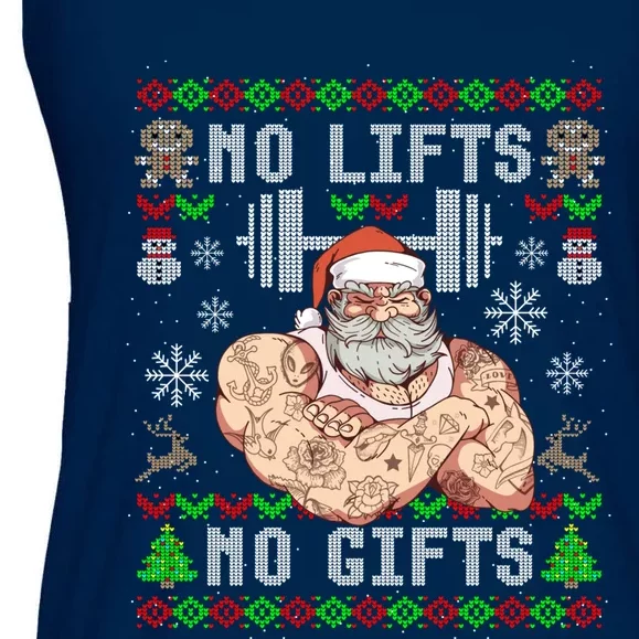 Funny No Lifts No Gifts Ugly Christmas Workout Powerlifting Ladies Essential Flowy Tank