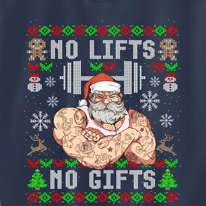 Funny No Lifts No Gifts Ugly Christmas Workout Powerlifting Kids Sweatshirt