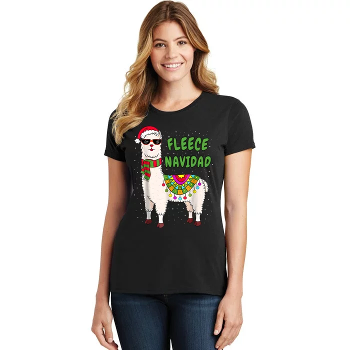 Fleece Navidad Llama Spanish Christmas Llama Women's T-Shirt