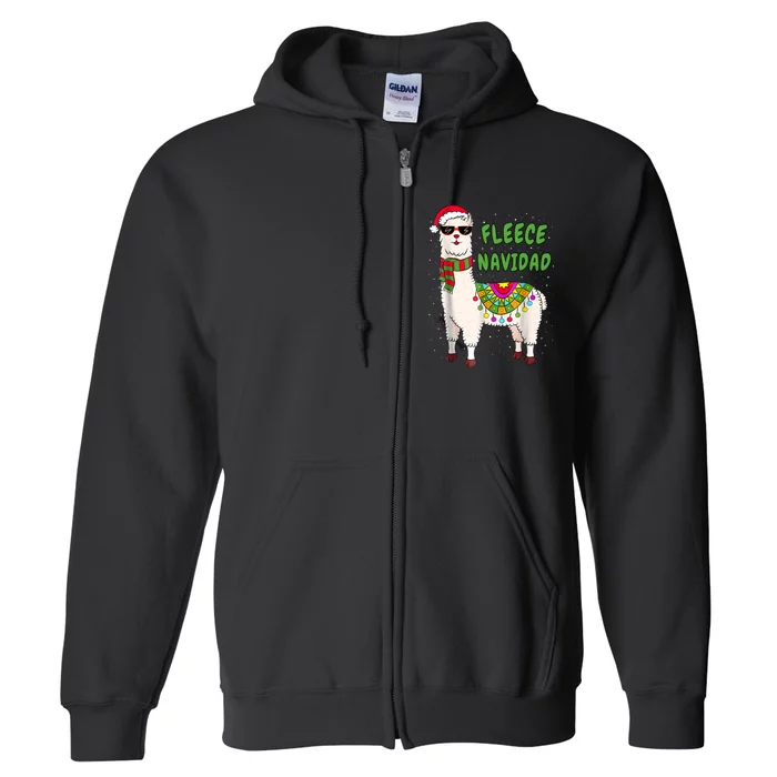 Fleece Navidad Llama Spanish Christmas Llama Full Zip Hoodie