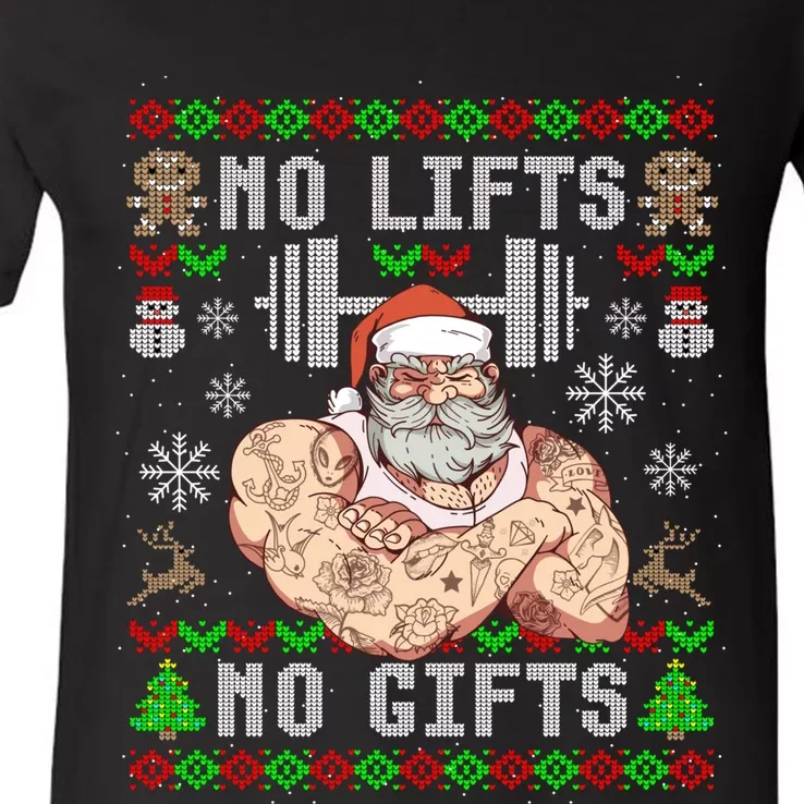 Funny No Lifts No Gifts Ugly Christmas Workout Powerlifting V-Neck T-Shirt