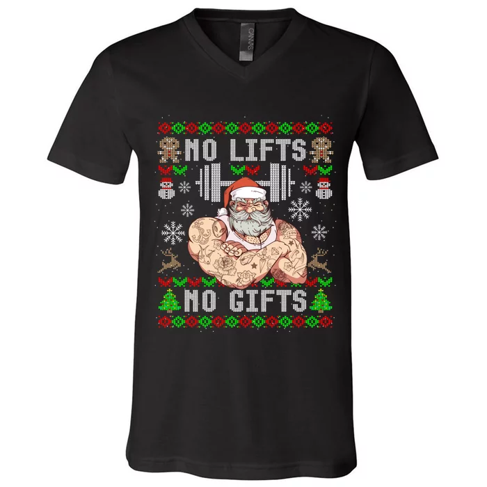 Funny No Lifts No Gifts Ugly Christmas Workout Powerlifting V-Neck T-Shirt