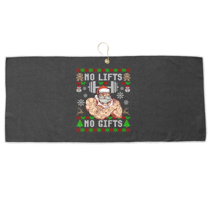 Funny No Lifts No Gifts Ugly Christmas Workout Powerlifting Large Microfiber Waffle Golf Towel