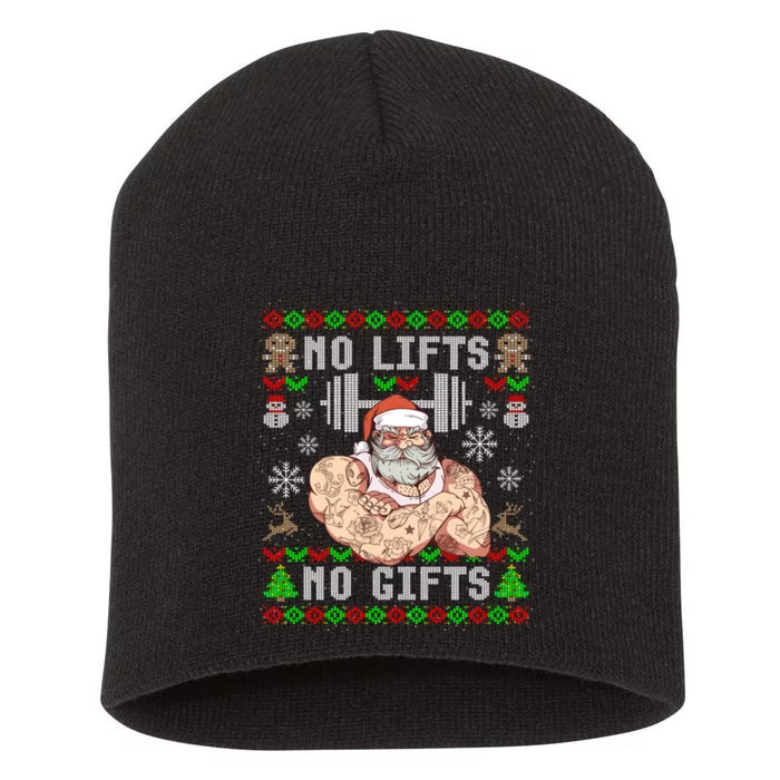 Funny No Lifts No Gifts Ugly Christmas Workout Powerlifting Short Acrylic Beanie