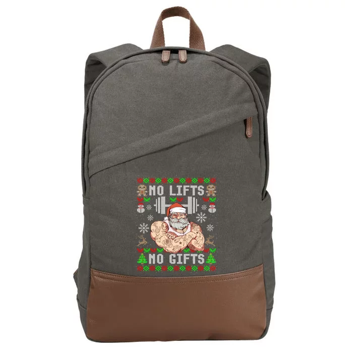 Funny No Lifts No Gifts Ugly Christmas Workout Powerlifting Cotton Canvas Backpack