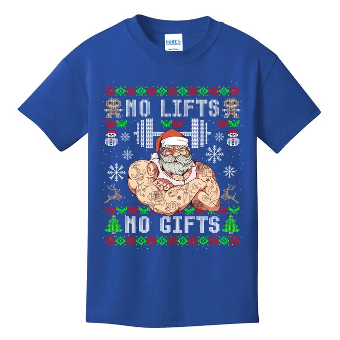 Funny No Lifts No Funny Gift Ugly Christmas Workout Powerlifting Gift Kids T-Shirt