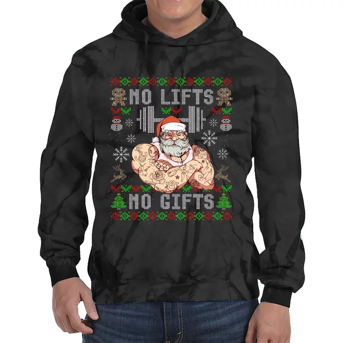 Funny No Lifts No Gifts Ugly Christmas Workout Powerlifting Tie Dye Hoodie