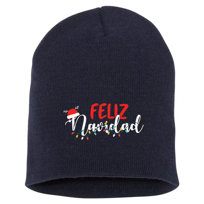 Feliz Navidad Merry Christmas Xmas Lights Pajamas Holiday Short Acrylic Beanie