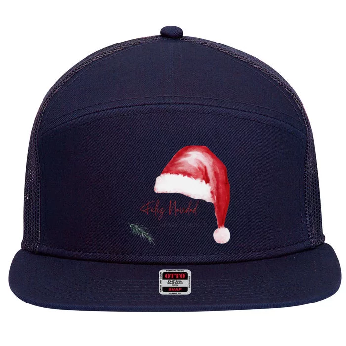 Feliz Navidad Merry Christmas Spanish 7 Panel Mesh Trucker Snapback Hat