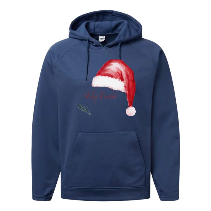 Feliz Navidad Merry Christmas Spanish Performance Fleece Hoodie