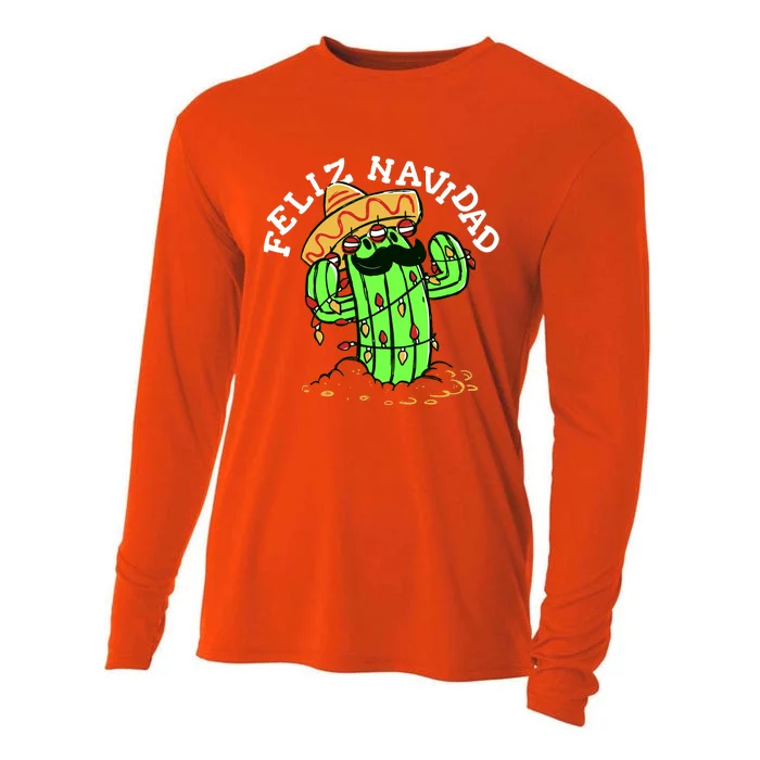 Feliz Navidad Merry Christmas Cactus Funny Humor Spanish Cooling Performance Long Sleeve Crew