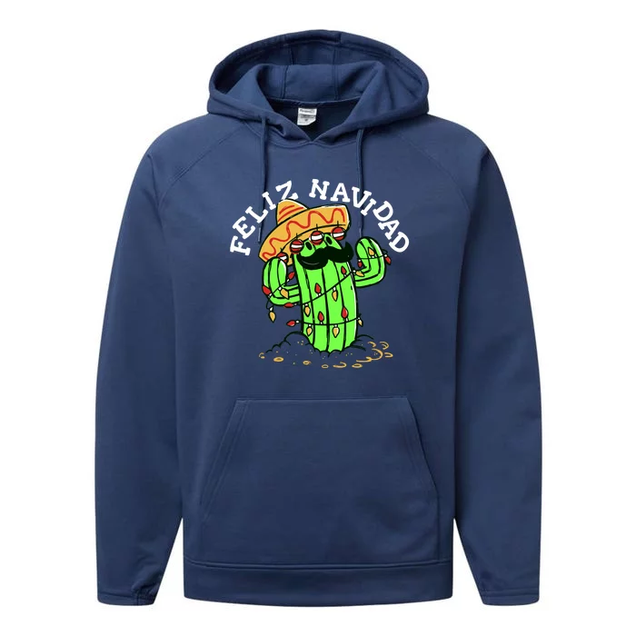 Feliz Navidad Merry Christmas Cactus Funny Humor Spanish Performance Fleece Hoodie