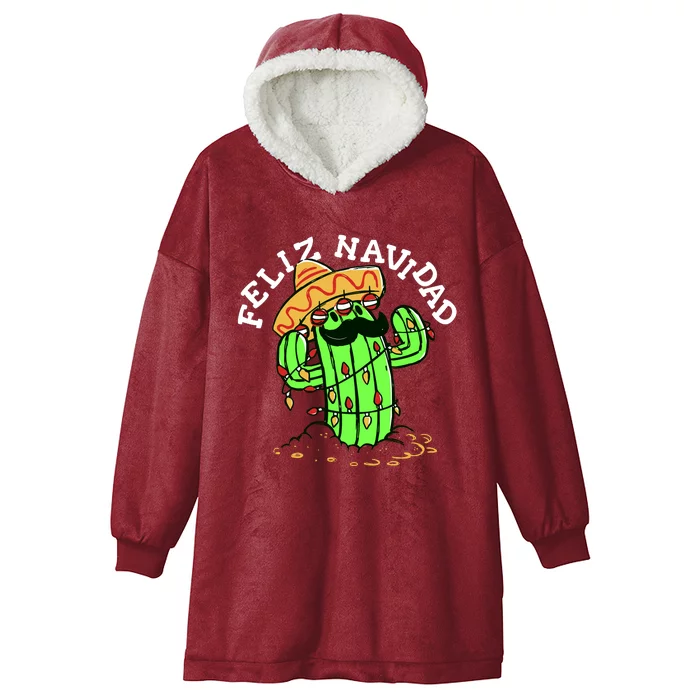 Feliz Navidad Merry Christmas Cactus Funny Humor Spanish Hooded Wearable Blanket