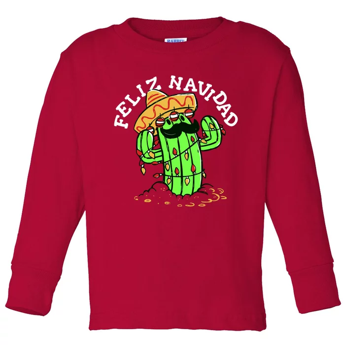 Feliz Navidad Merry Christmas Cactus Funny Humor Spanish Toddler Long Sleeve Shirt