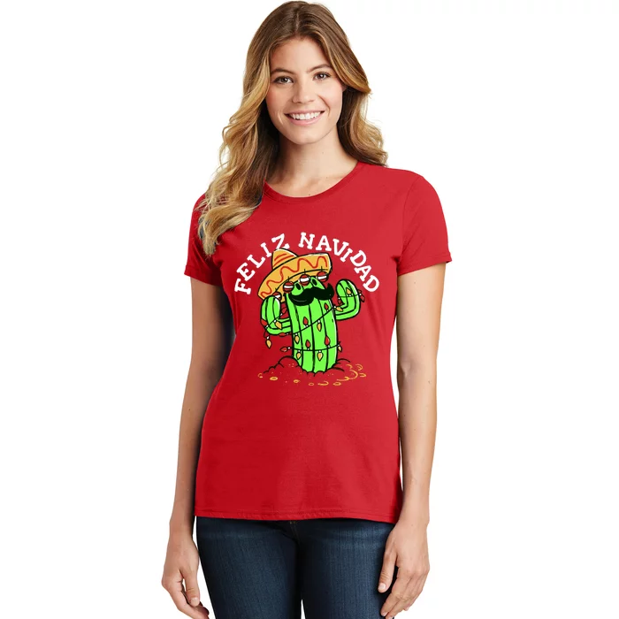 Feliz Navidad Merry Christmas Cactus Funny Humor Spanish Women's T-Shirt