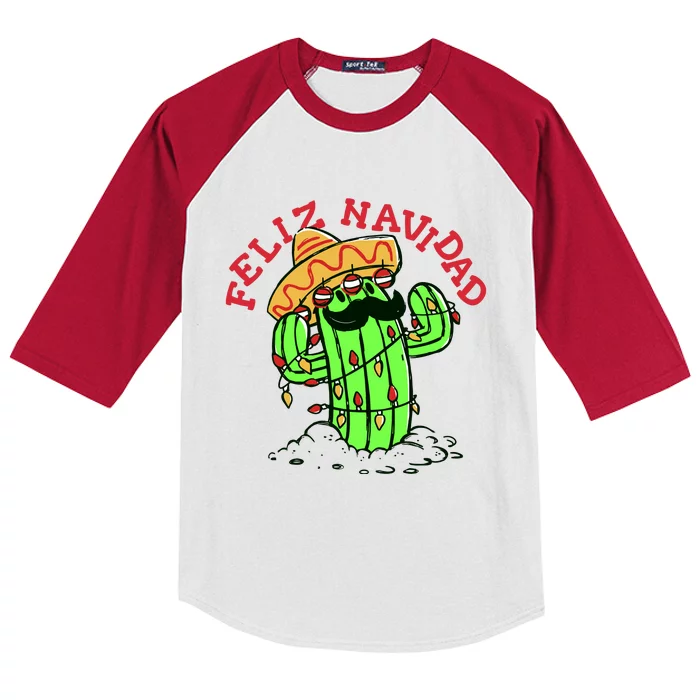 Feliz Navidad Merry Christmas Cactus Funny Humor Spanish Kids Colorblock Raglan Jersey