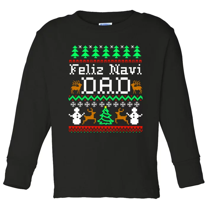 Feliz Navidad Mexican Ugly Christmas Sweater Toddler Long Sleeve Shirt