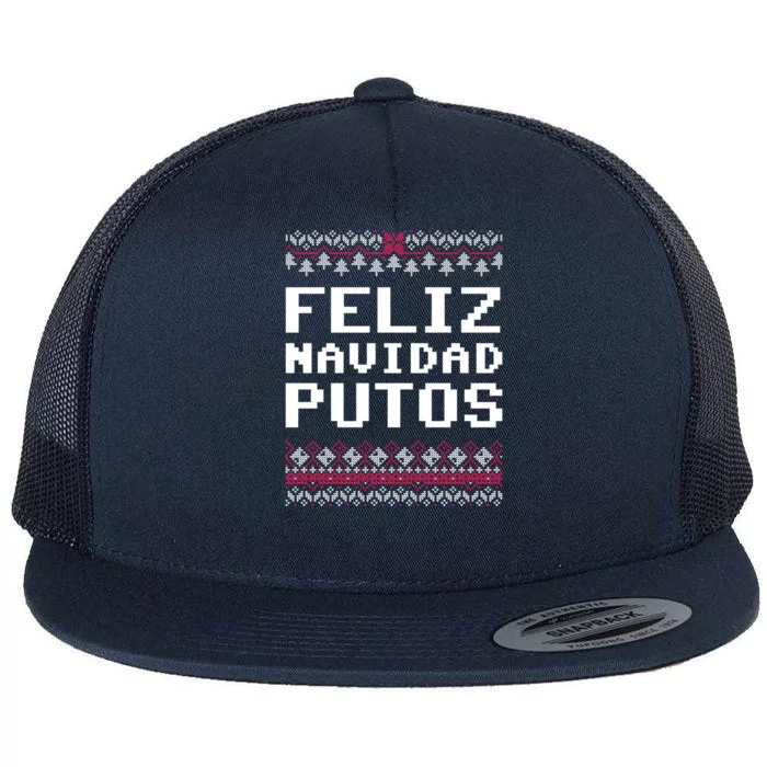 Feliz Navidad Mexican Ugly Christmas Sweater Funny Gift Flat Bill Trucker Hat