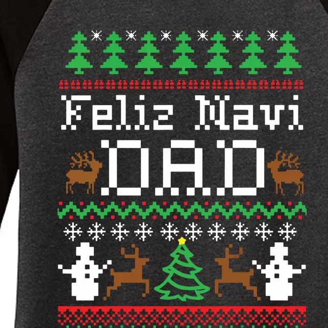 Feliz Navidad Mexican Spanish Ugly Christmas Sweater Women's Tri-Blend 3/4-Sleeve Raglan Shirt