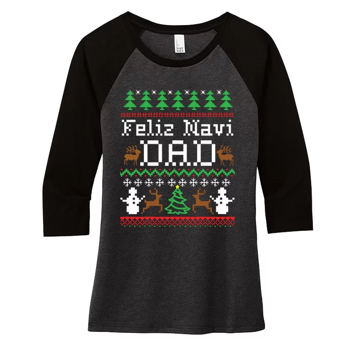 Feliz Navidad Mexican Spanish Ugly Christmas Sweater Women's Tri-Blend 3/4-Sleeve Raglan Shirt