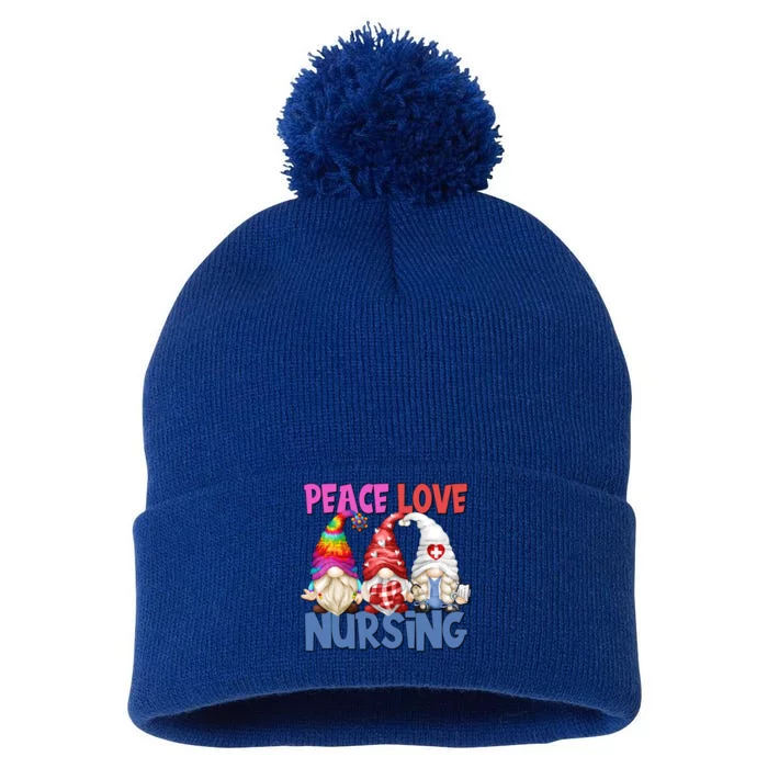 Funny Nurse Mom Stethoscope Hippie Gnomes Peace Love Nursing Gift Pom Pom 12in Knit Beanie