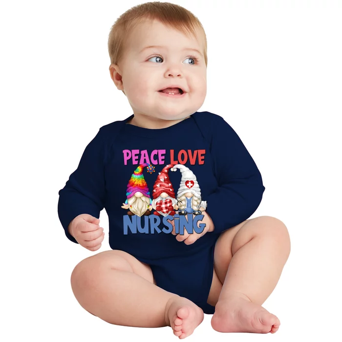 Funny Nurse Mom Stethoscope Hippie Gnomes Peace Love Nursing Gift Baby Long Sleeve Bodysuit